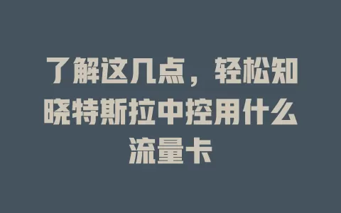 了解这几点，轻松知晓特斯拉中控用什么流量卡