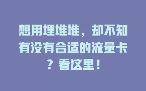 想用埋堆堆,却不知有没有合适的流量卡?看这里!