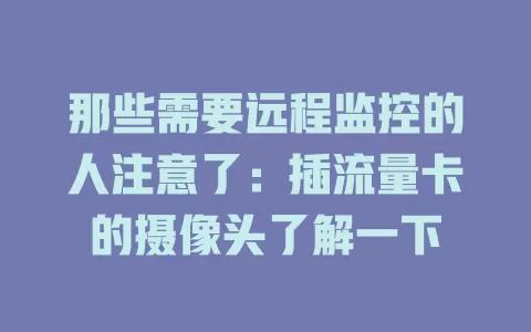那些需要远程监控的人注意了:插流量卡的摄像头了解一下