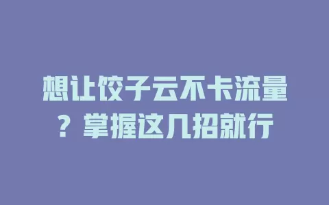 想让饺子云不卡流量?掌握这几招就行