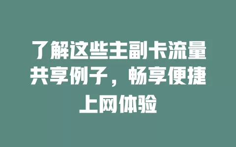 了解这些主副卡流量共享例子,畅享便捷上网体验