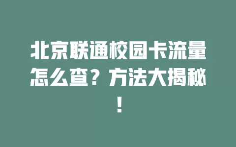 北京联通校园卡流量怎么查?方法大揭秘!