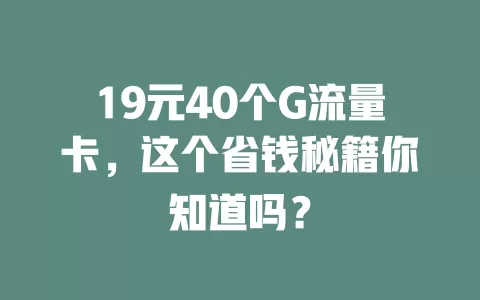 19元40个G流量卡,这个省钱秘籍你知道吗?