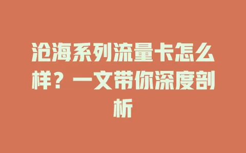 沧海系列流量卡怎么样?一文带你深度剖析