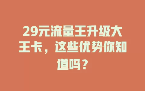 29元流量王升级大王卡,这些优势你知道吗?