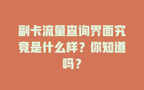 副卡流量查询界面究竟是什么样?你知道吗?