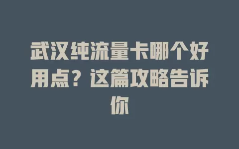 武汉纯流量卡哪个好用点？这篇攻略告诉你