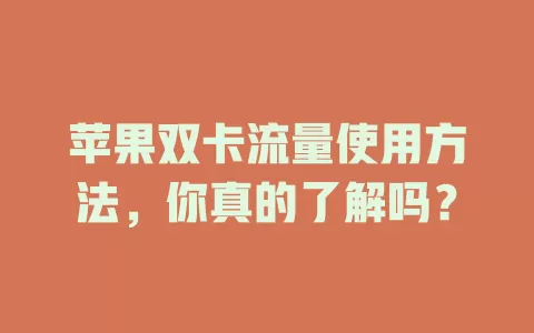 苹果双卡流量使用方法,你真的了解吗?