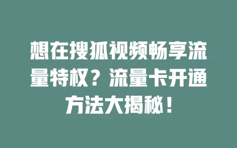 想在搜狐视频畅享流量特权?流量卡开通方法大揭秘!