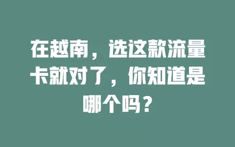 在越南,选这款流量卡就对了,你知道是哪个吗?