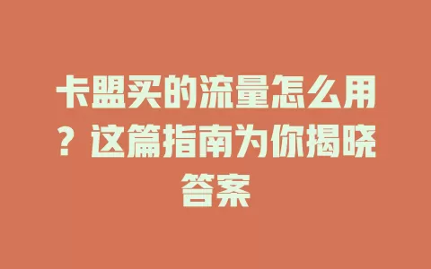 卡盟买的流量怎么用?这篇指南为你揭晓答案
