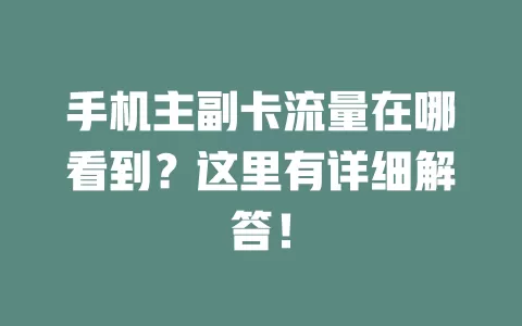 手机主副卡流量在哪看到?这里有详细解答!