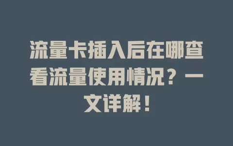 流量卡插入后在哪查看流量使用情况?一文详解!
