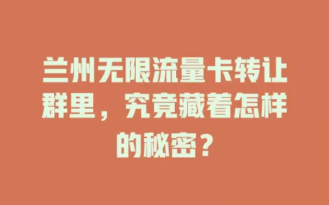 兰州无限流量卡转让群里,究竟藏着怎样的秘密?