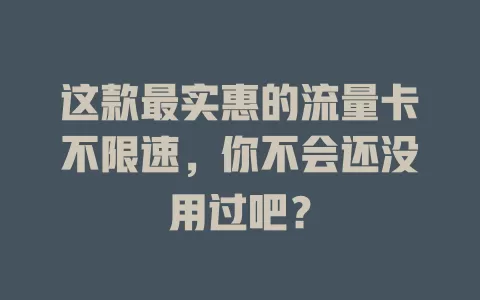 这款最实惠的流量卡不限速,你不会还没用过吧?