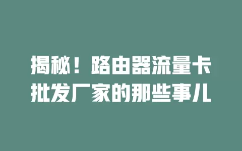 揭秘!路由器流量卡批发厂家的那些事儿