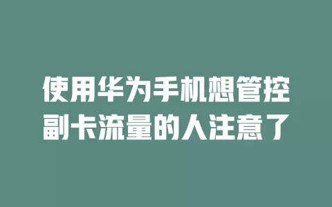 使用华为手机想管控副卡流量的人注意了