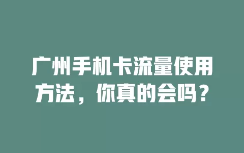 广州手机卡流量使用方法,你真的会吗?