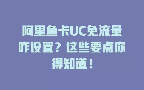 阿里鱼卡UC免流量咋设置?这些要点你得知道!