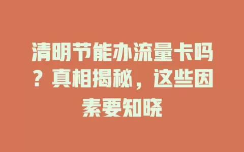 清明节能办流量卡吗？真相揭秘，这些因素要知晓