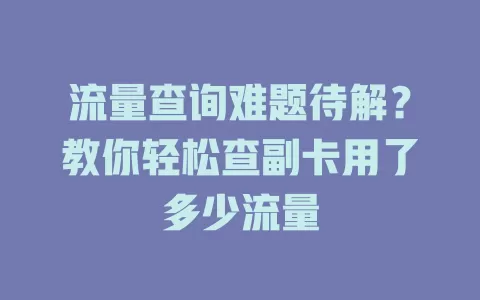 流量查询难题待解?教你轻松查副卡用了多少流量