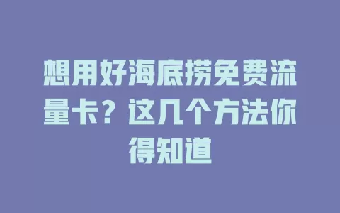 想用好海底捞免费流量卡?这几个方法你得知道