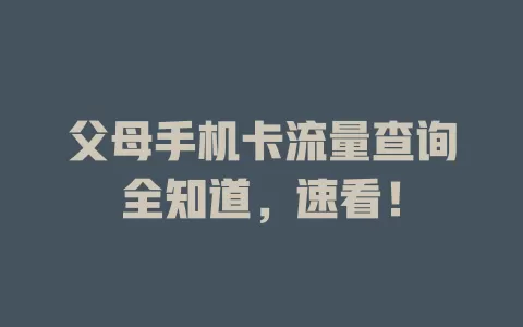 父母手机卡流量查询全知道,速看!