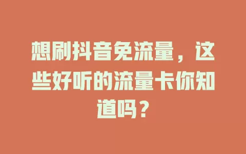 想刷抖音免流量,这些好听的流量卡你知道吗?