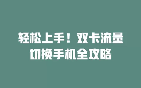 轻松上手！双卡流量切换手机全攻略