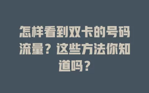 怎样看到双卡的号码流量？这些方法你知道吗？