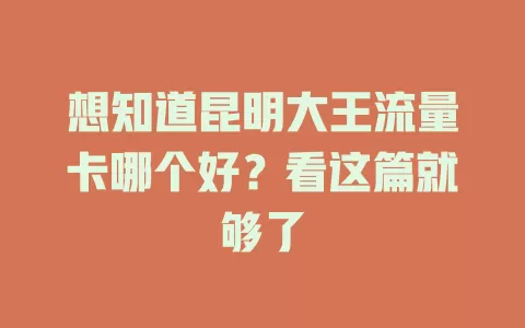想知道昆明大王流量卡哪个好?看这篇就够了
