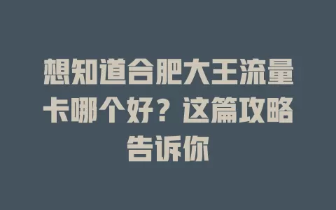 想知道合肥大王流量卡哪个好?这篇攻略告诉你