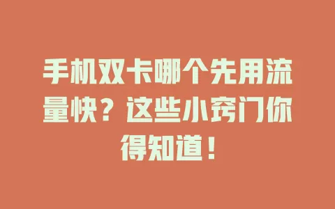 手机双卡哪个先用流量快?这些小窍门你得知道!