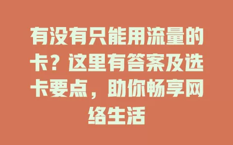 有没有只能用流量的卡?这里有答案及选卡要点,助你畅享网络生活