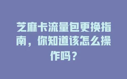 芝麻卡流量包更换指南,你知道该怎么操作吗?