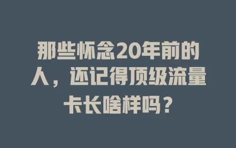 那些怀念20年前的人,还记得顶级流量卡长啥样吗?