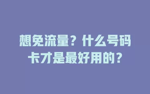 想免流量?什么号码卡才是最好用的?