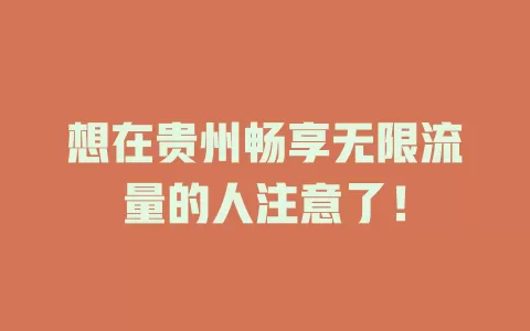 想在贵州畅享无限流量的人注意了!
