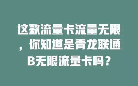 这款流量卡流量无限,你知道是青龙联通B无限流量卡吗?
