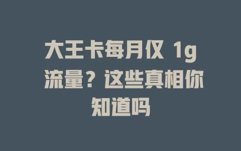 大王卡每月仅 1g 流量?这些真相你知道吗
