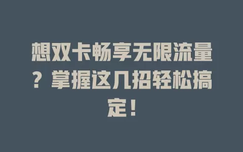 想双卡畅享无限流量?掌握这几招轻松搞定!