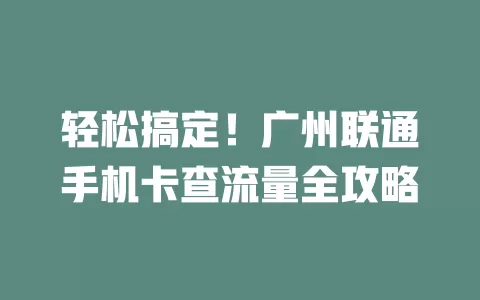 轻松搞定!广州联通手机卡查流量全攻略