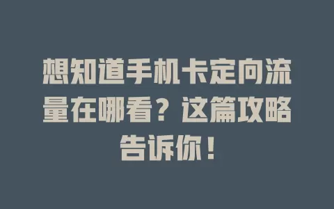 想知道手机卡定向流量在哪看?这篇攻略告诉你!