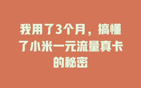 我用了3个月,搞懂了小米一元流量真卡的秘密