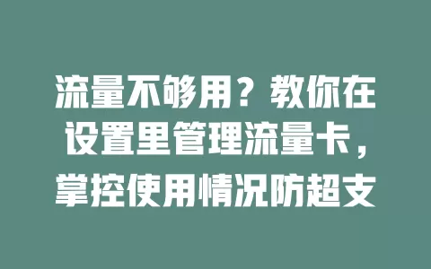 流量不够用?教你在设置里管理流量卡,掌控使用情况防超支