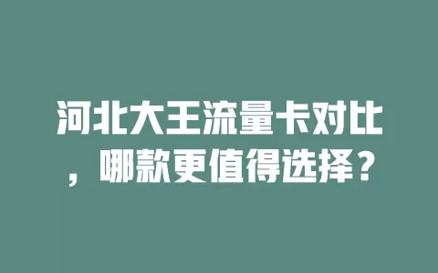 河北大王流量卡对比,哪款更值得选择?