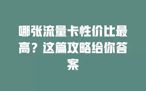 哪张流量卡性价比最高？这篇攻略给你答案