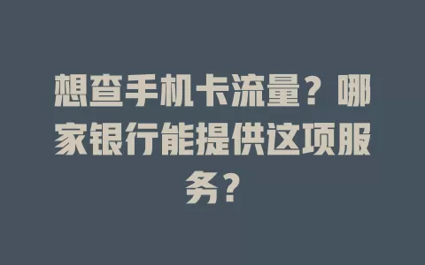 想查手机卡流量?哪家银行能提供这项服务?