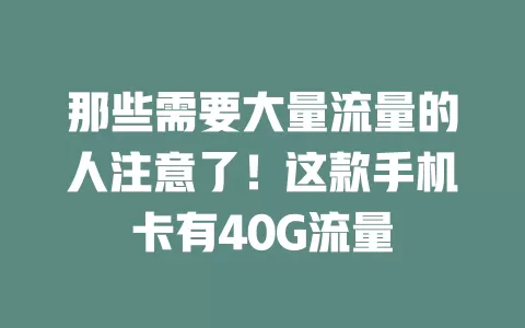 那些需要大量流量的人注意了！这款手机卡有40G流量