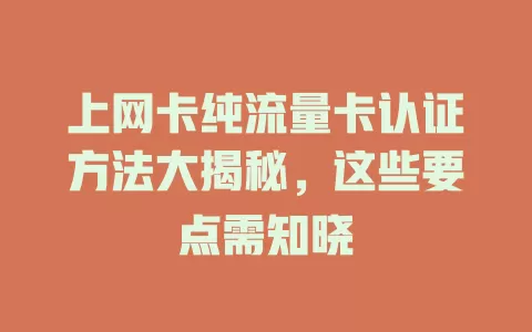 上网卡纯流量卡认证方法大揭秘,这些要点需知晓